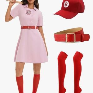 Pink Dress with Red Accessories